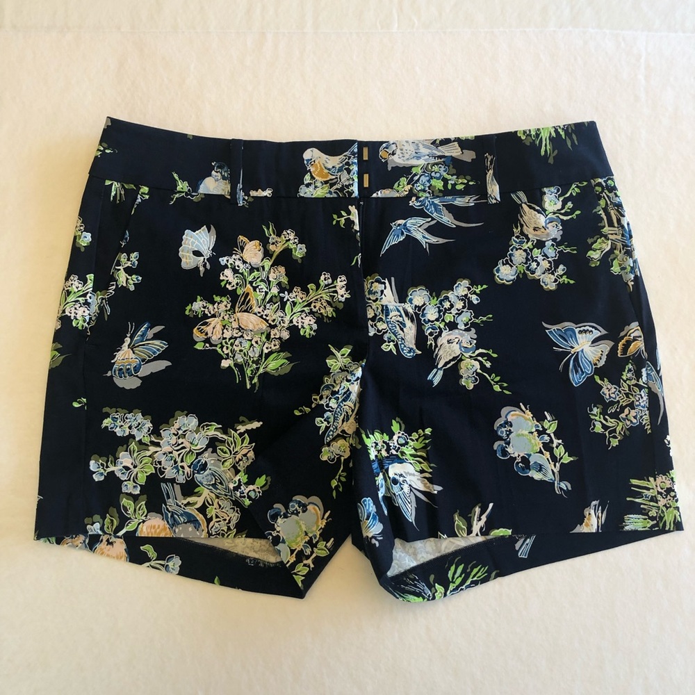 Ann Taylor Navy Floral & Bird High-Rise Shorts